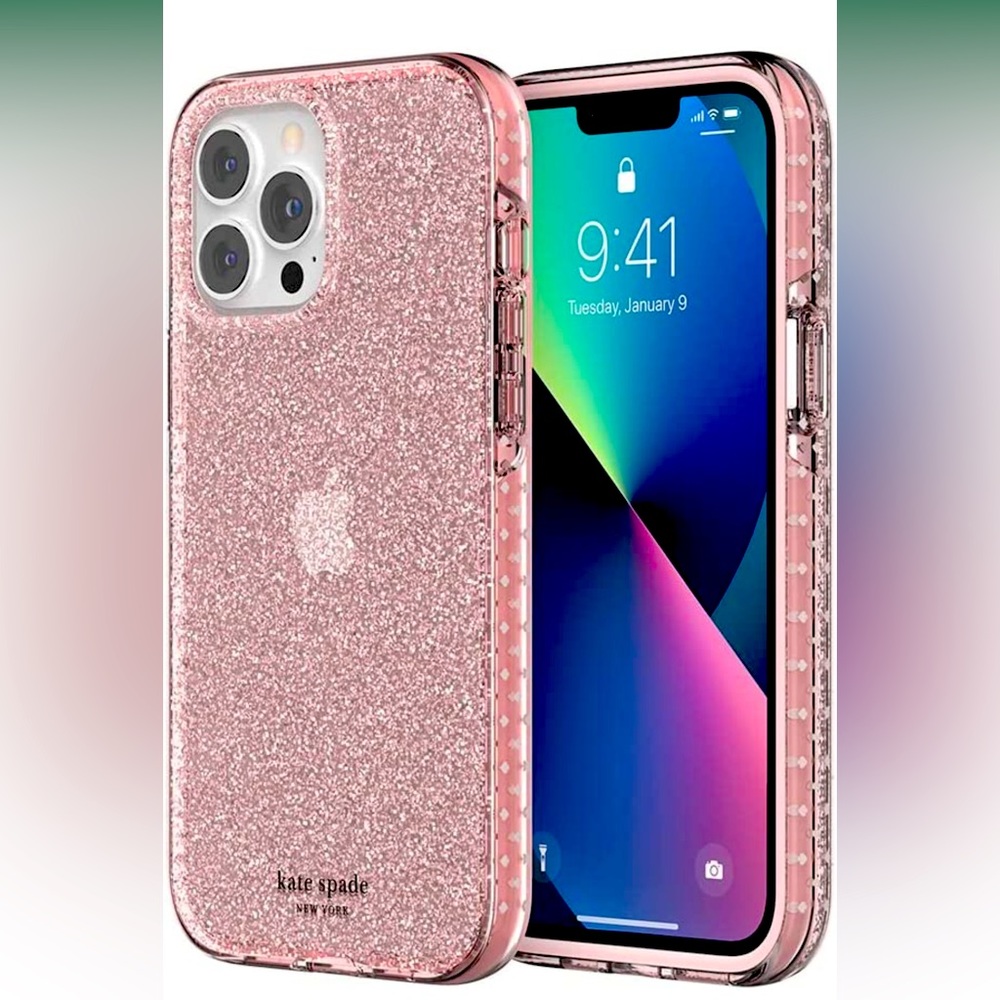 Kate Spade New York Hardshell Case, iPhone 13 Pro Max - Pink Glitter Wash, NIB